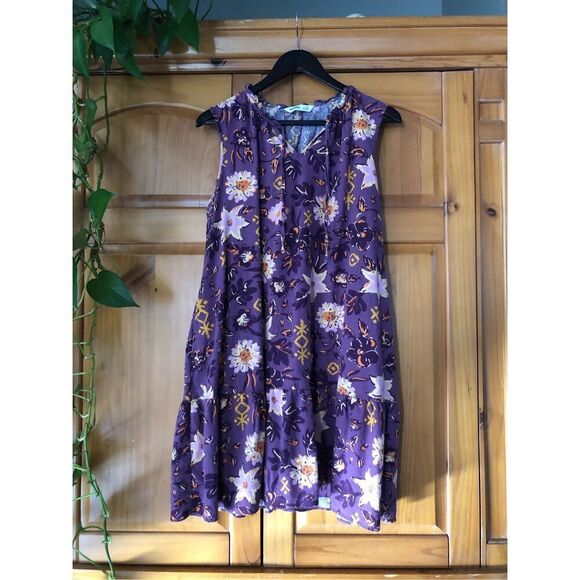 Sonoma Dress Womens Size XL Purple Floral Linen Rayon Blend  Boho - Picture 2 of 13
